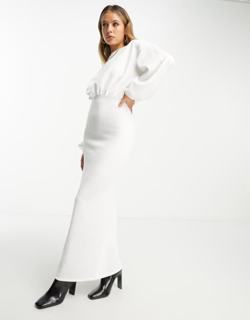 White high neck dress long clearance sleeve