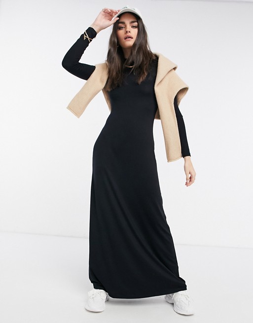 ASOS DESIGN high neck long sleeve maxi dress in black