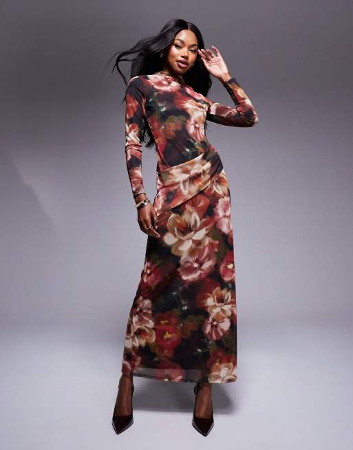 ASOS DESIGN high neck long sleeve maxi dress in floral black print