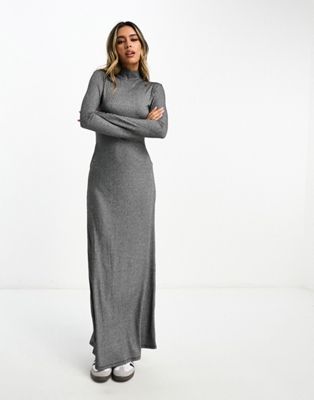 ASOS DESIGN high neck long sleeve maxi dress in silver - ASOS Price Checker