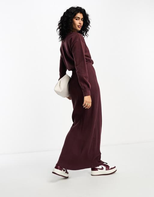 ASOS DESIGN high neck long sleeve maxi dress with blouson body in chocolate, 2 of 4