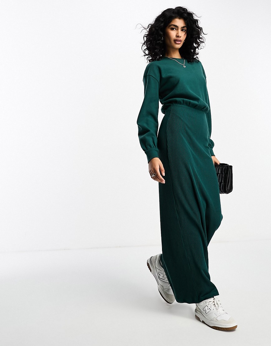 ASOS DESIGN high neck long sleeve maxi dress with blouson body in forest green