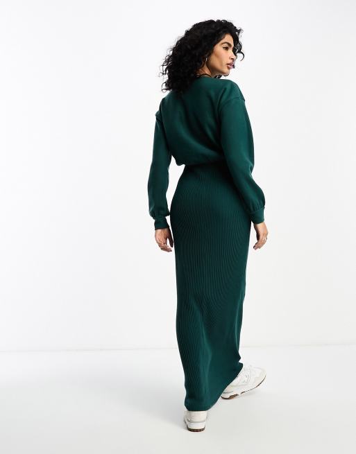 ASOS DESIGN oversized long sleeve T-shirt dress in forest green