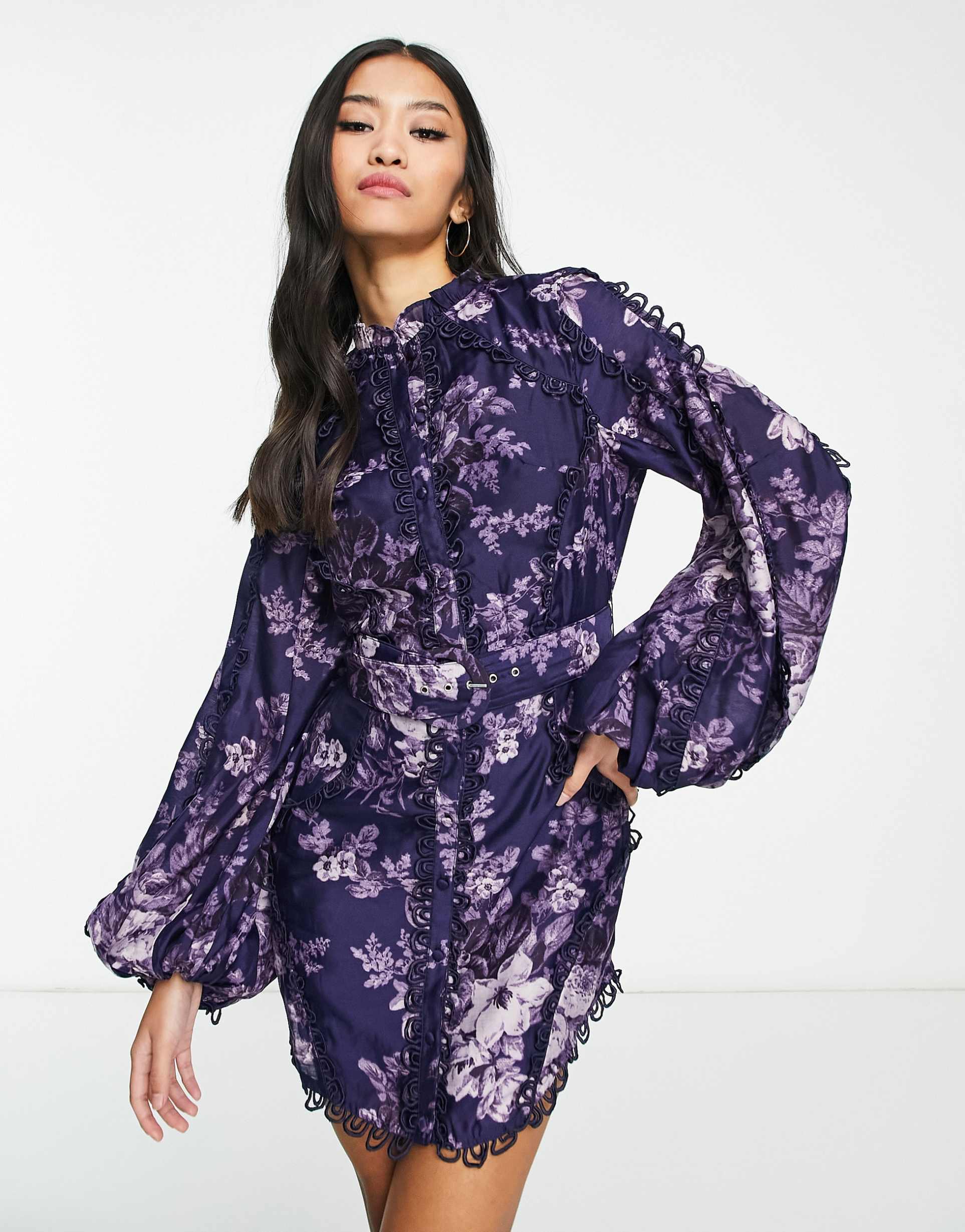 High neck long sleeve mini dress