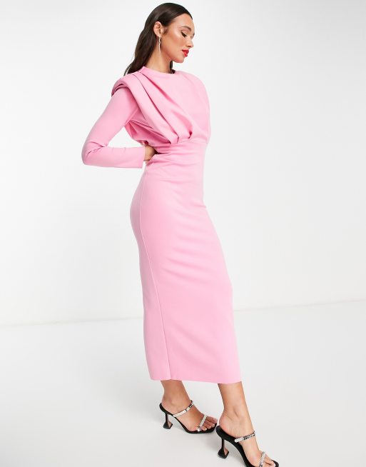 Pink pleated hotsell dress asos