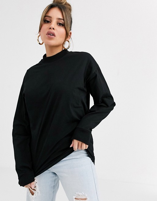 ASOS DESIGN high neck long sleeve t-shirt with cuff in black | ASOS
