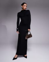 ASOS DESIGN high neck slinky maxi dress with ruched skirt detail in burgundy