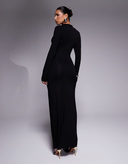 ASOS DESIGN high neck long sleeve with ruching maxi dress in black