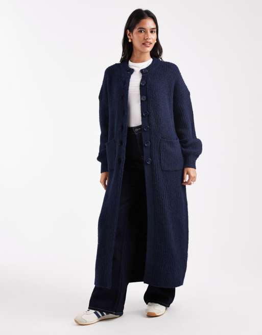 ASOS DESIGN high neck longline knitted cardigan in navy