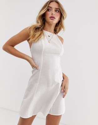 ASOS DESIGN high neck low back mini linen sundress-White