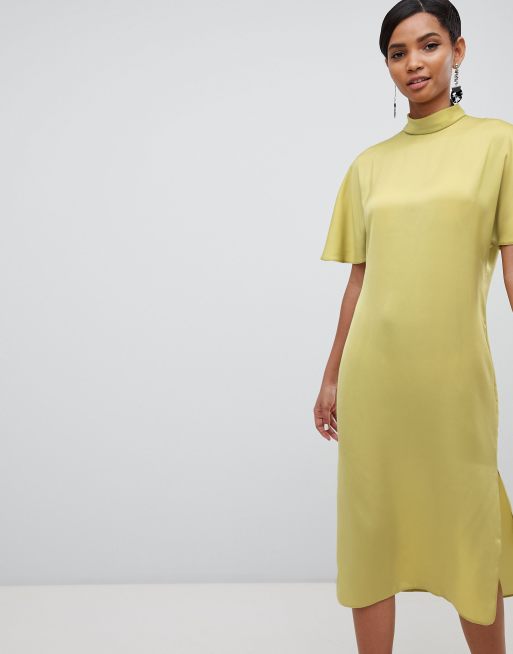 High neck matte satin midi dress