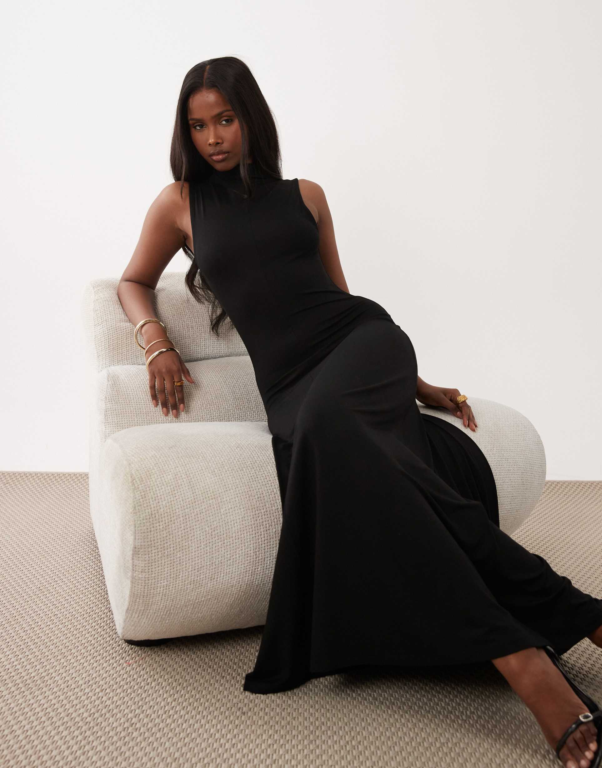 asos design high neck maxi dress in black