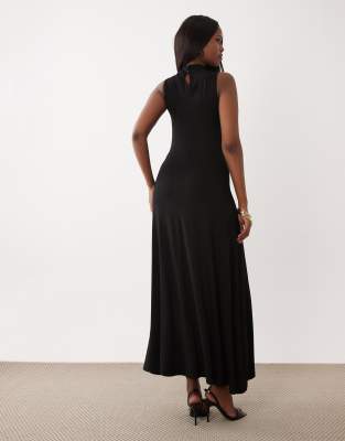 asos design high neck embroidered maxi dress ASOS DESIGN high neck draped bodice maxi dress in green abstract print