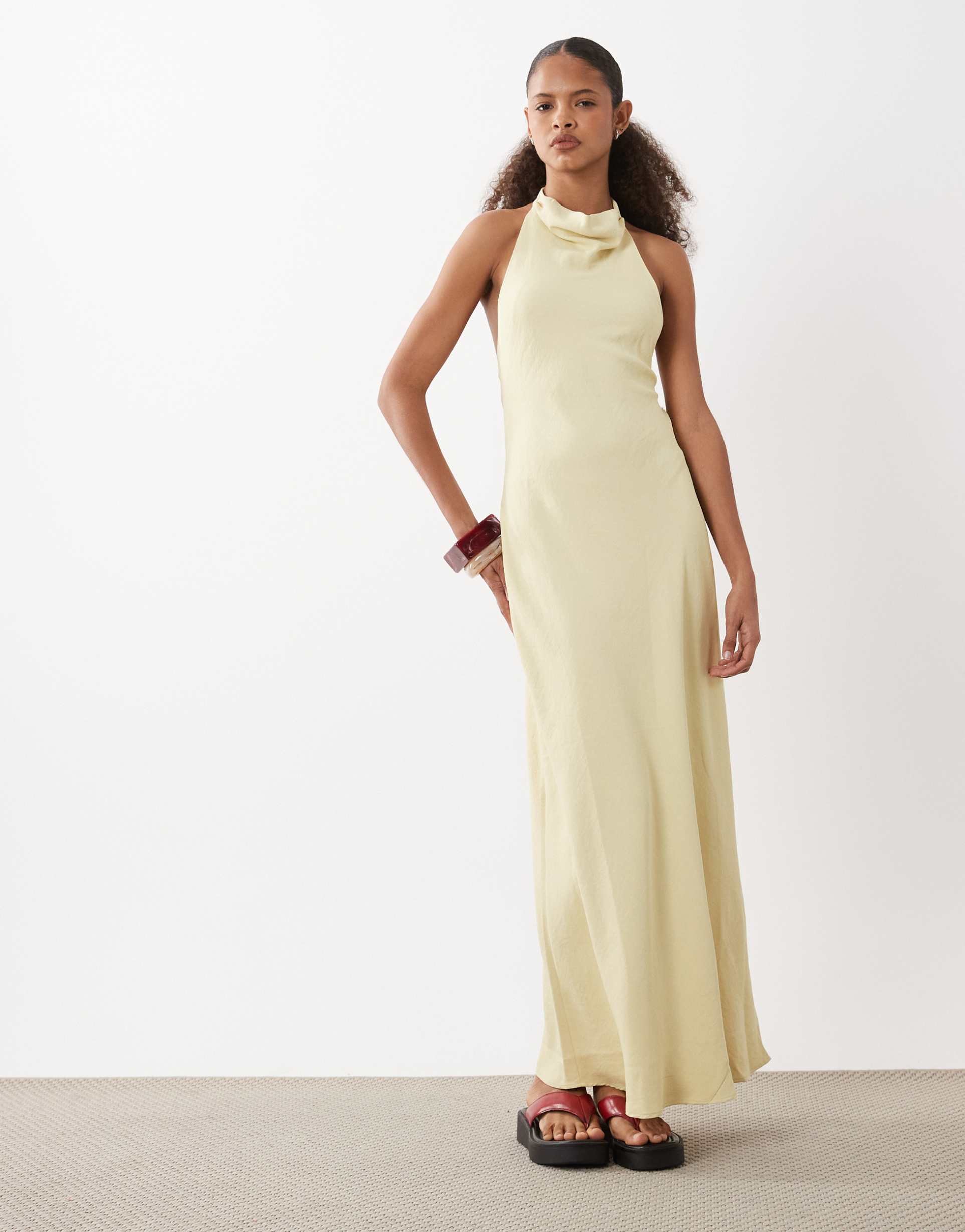 asos design high neck maxi dress in buttermilk