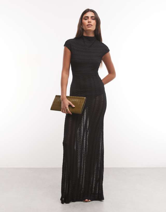 ASOS DESIGN high neck maxi dress in lace knit in black