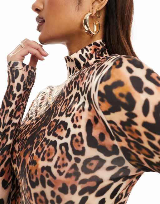 ASOS DESIGN turtle neck bodysuit in leopard print