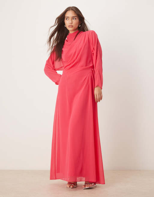 ASOS DESIGN high neck maxi dress in raspberry