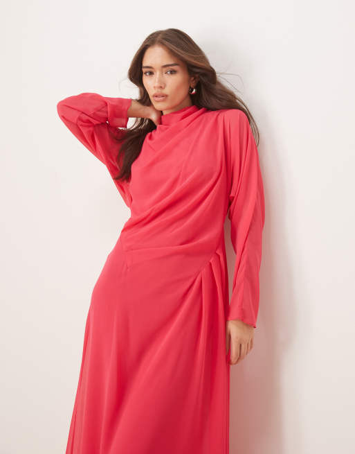 ASOS DESIGN high neck maxi dress in raspberry