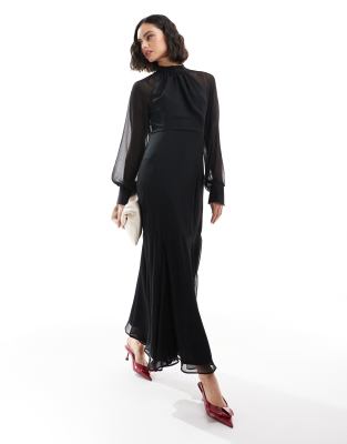 ASOS DESIGN high neck maxi dress with flare hem in black | ASOS