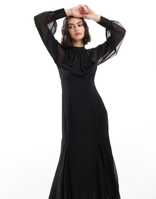 ASOS DESIGN high neck maxi dress with flare hem in black | ASOS