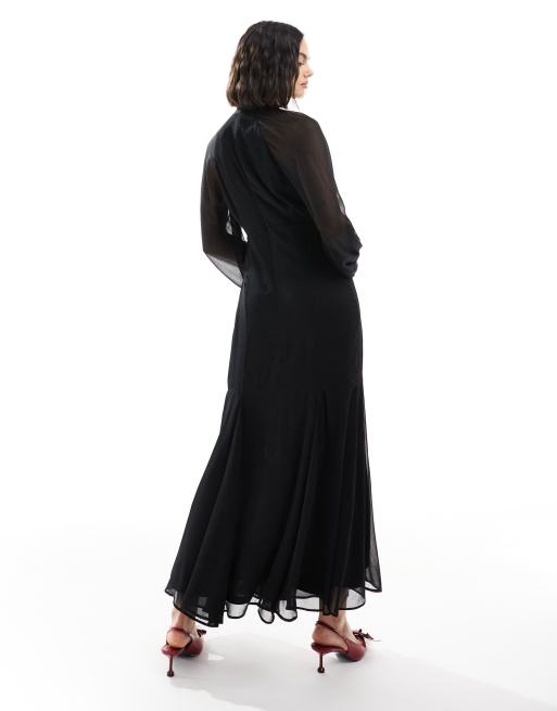 ASOS DESIGN high neck maxi dress with flare hem in black | ASOS