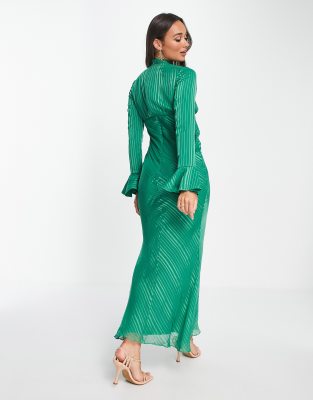 Flared dress with a neckline, SUK147 green