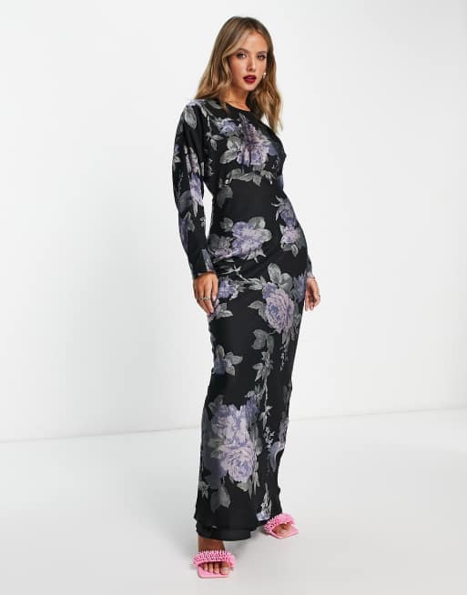 ASOS DESIGN high neck maxi dress with floral burnout print in black | ASOS