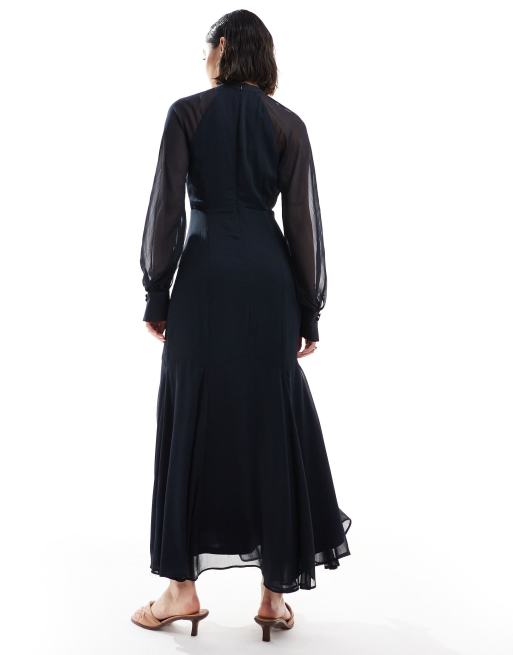ASOS DESIGN high neck maxi dress with godet hem in navy, 4 of 4