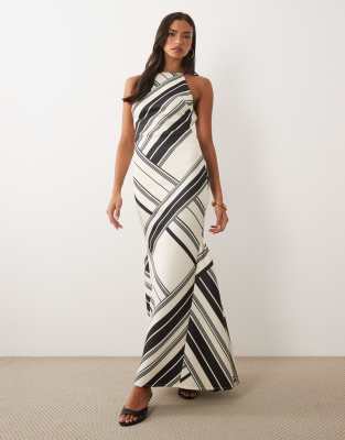 Asos Design High Neck Maxi Dress With Open Back In White