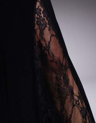ASOS DESIGN high neck maxi dress with sheer lace godet inserts and sheer  lace layered sleeve in black | ASOS