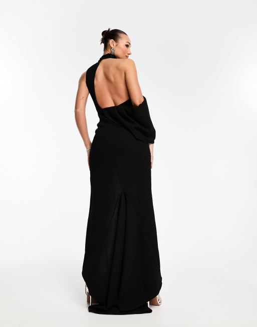 ASOS DESIGN high neck maxi dress with silver neck trim in black