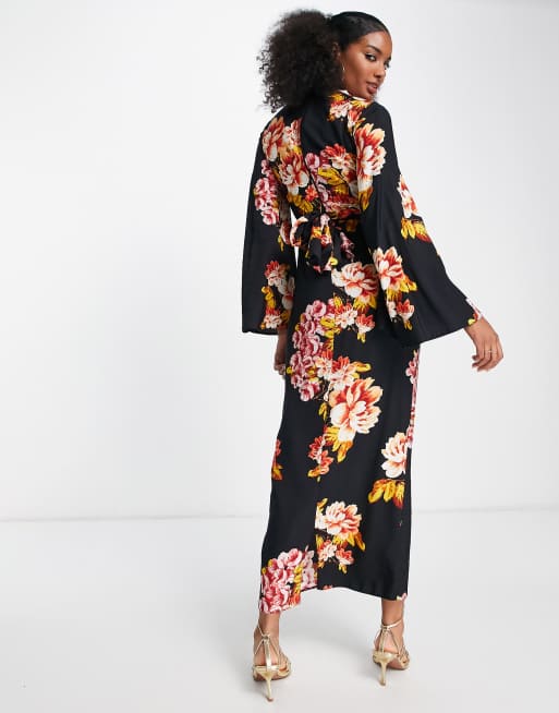 High neck hotsell black floral dress