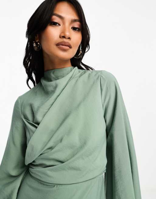 ASOS DESIGN wrap front tie back maxi dress in forest green