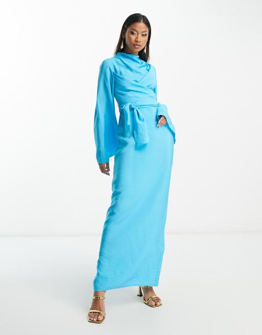 Turquoise long hot sale dress with sleeves