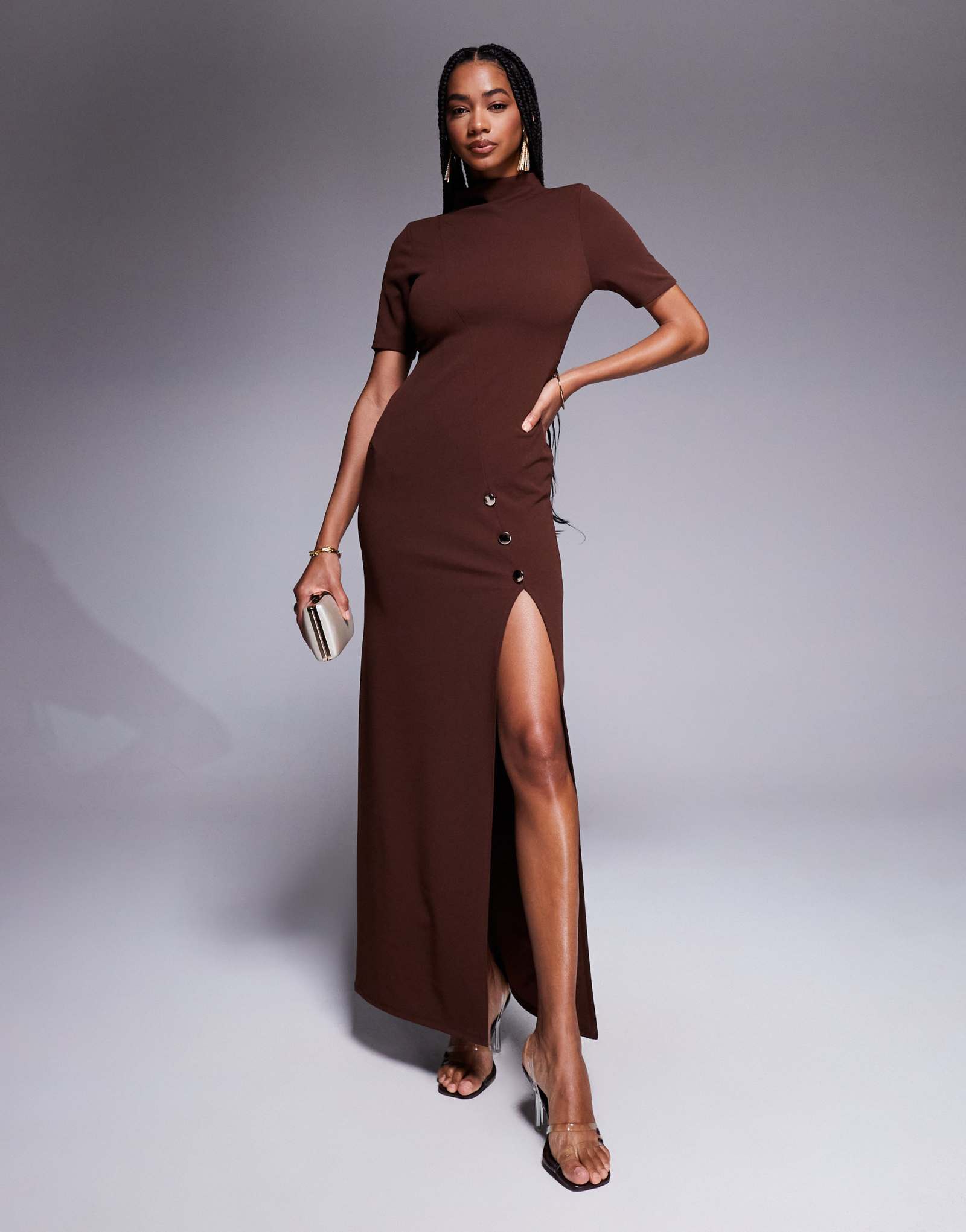 Платье-футляр макси ASOS DESIGN коричневое с разрезом