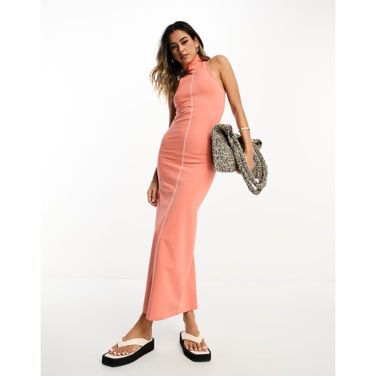 ASOS DESIGN high neck maxi ribbed dress with seam detail in