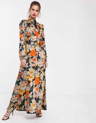 high neck floral maxi dress