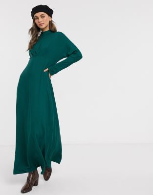 asos design high neck pleated maxi dress