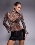 [ASOS DESIGN] ASOS DESIGN high neck mesh bodysuit with hotfix in animal print-Multi 12 Animal