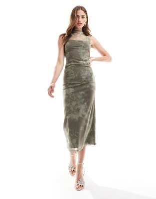 Tie-Dye Mesh Print One-Shoulder Sleeve Maxi Dress
