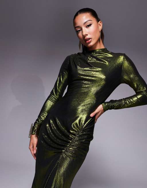 knee length dresses for ladies Rent ASOS DESIGN Metallic Jacquard Mini Dress With Open Back And Cut Out  Waist In Lilac