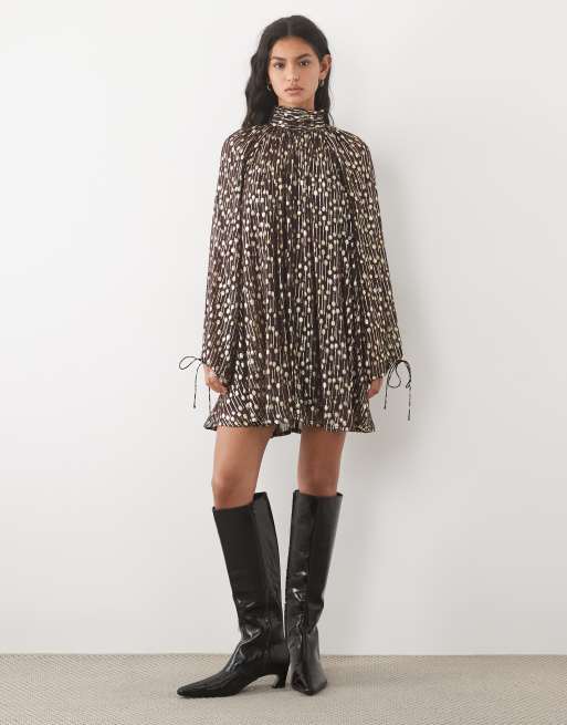 ASOS DESIGN high neck metallic smock mini dress in gold spot, 2 of 4