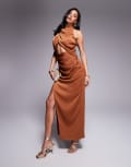[ASOS DESIGN] ASOS DESIGN high neck midaxi dress with cutout detail in rust-Red 16 RUST