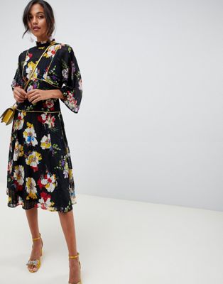 midi long sleeve floral dress
