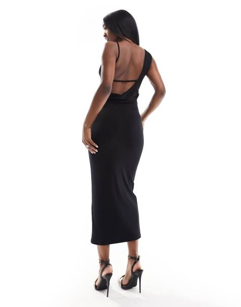 ASOS Backless Halter Pleated Midi Dress-black