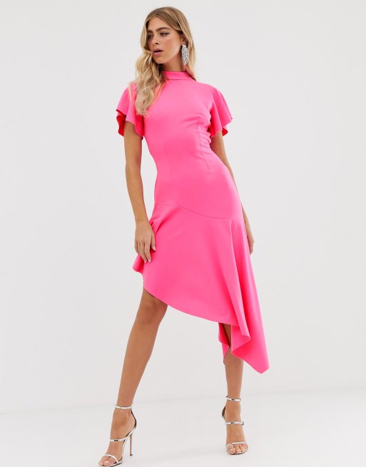 Asos design deep v clearance pep hem midi dress