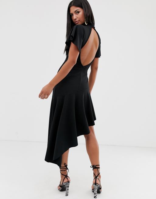 ASOS DESIGN high neck midi dress with open back and pep hem | ASOS