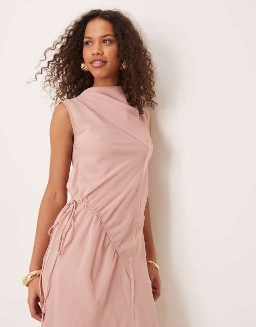 ASOS DESIGN high neck midi dress with seam details in dusky pink | ASOS