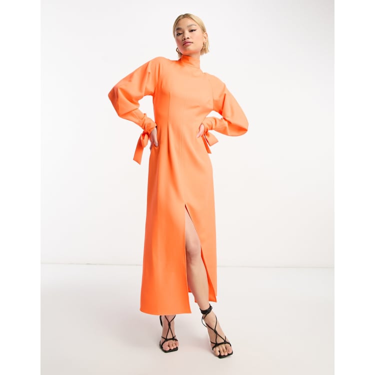 Neon orange midi store dress