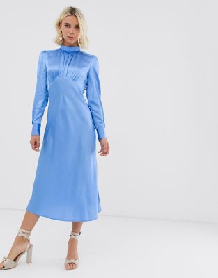 ASOS DESIGN high neck midi satin tea 